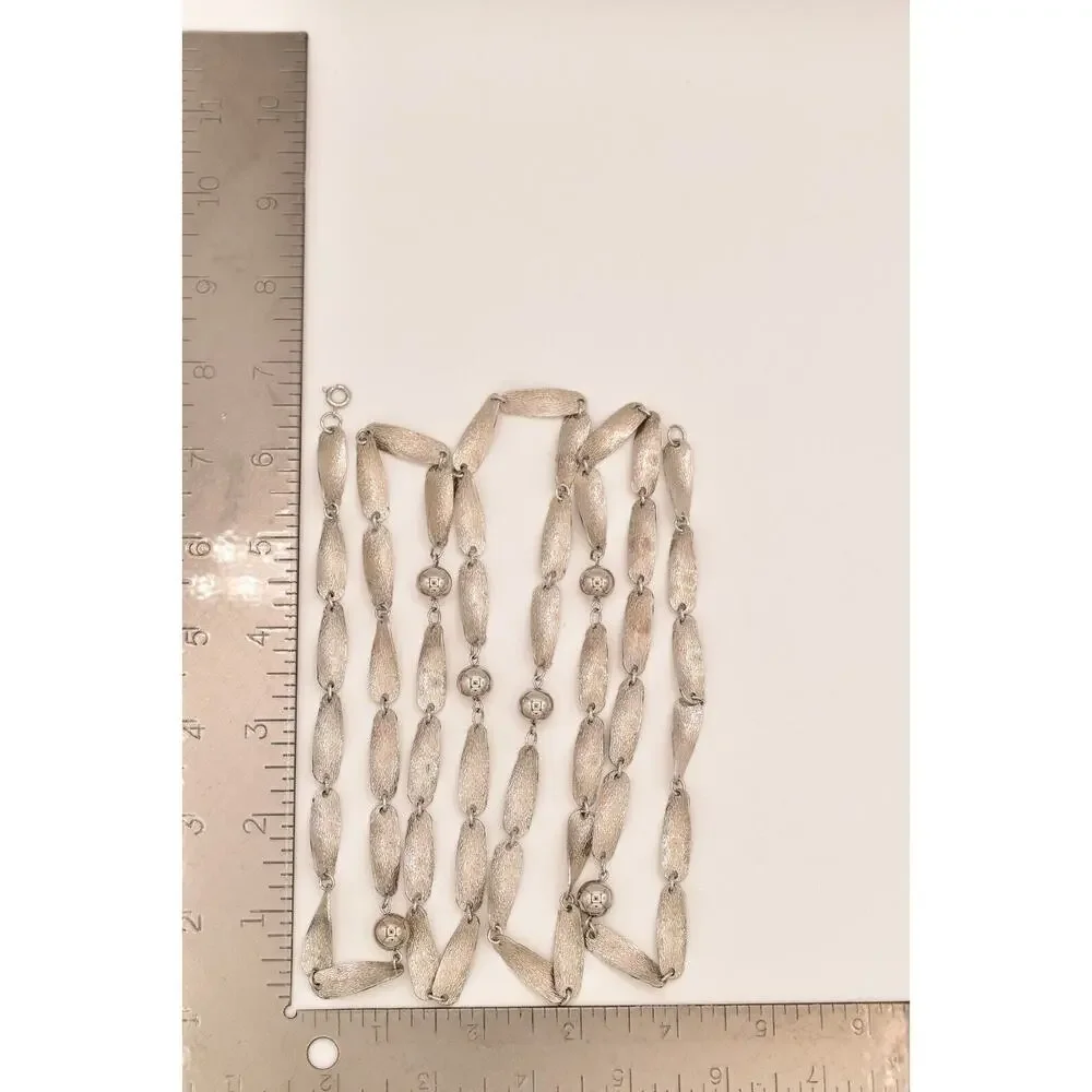 Vintage Linked Necklace Silver Tone Metallic Long Chunky Textured 1980s BinBE